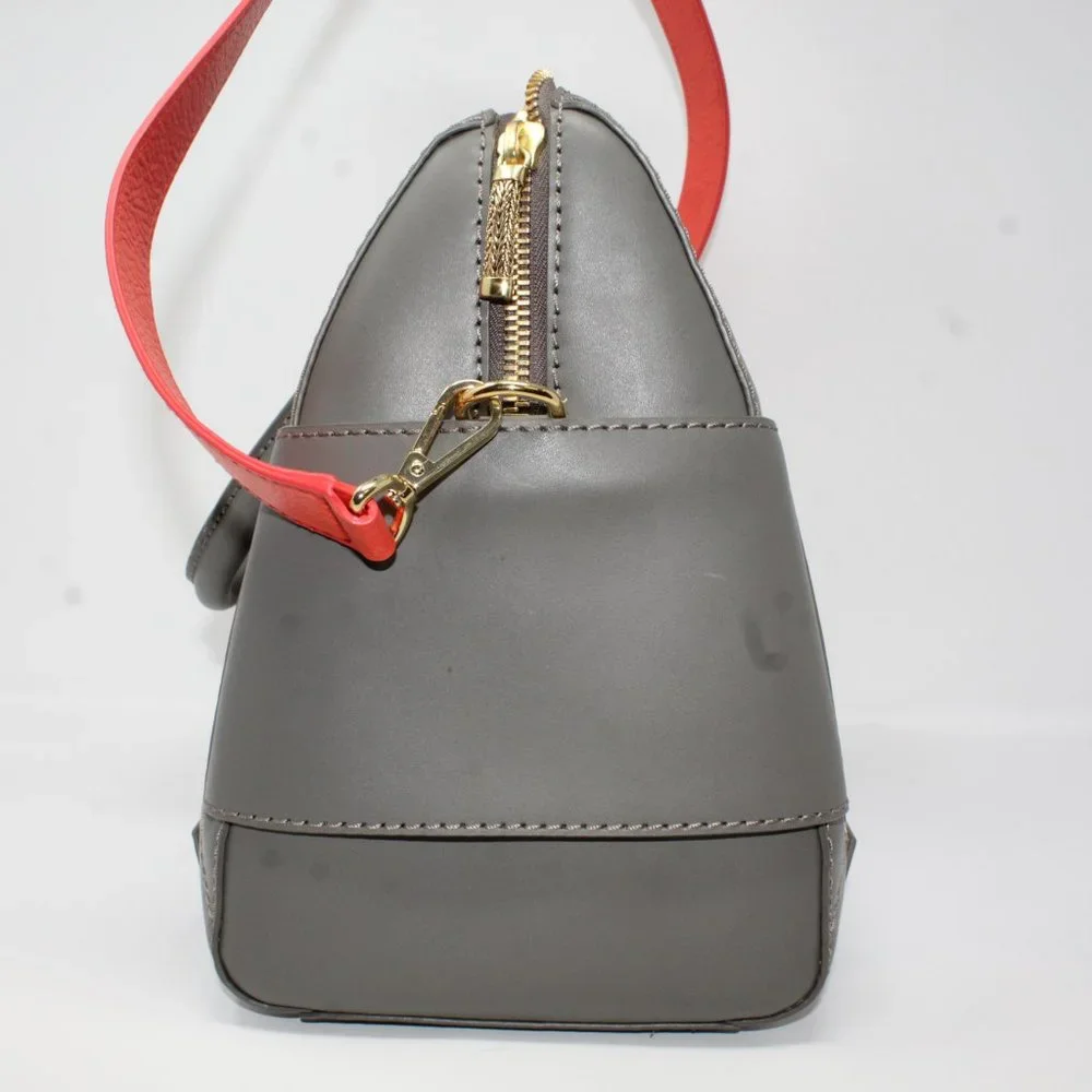 Sass & Bide Satchel Bag The Ember Gray Pocketed Zippered Orange Strap Purse Lux - Picture 3 of 11